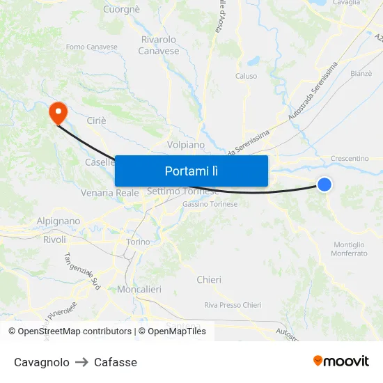 Cavagnolo to Cafasse map