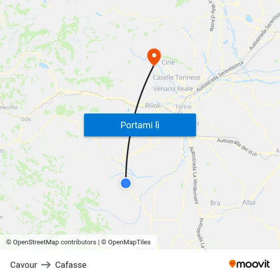 Cavour to Cafasse map