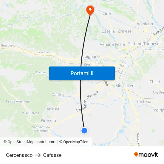 Cercenasco to Cafasse map