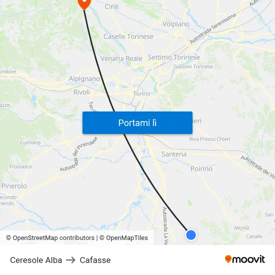 Ceresole Alba to Cafasse map