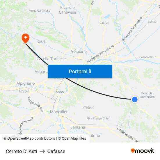 Cerreto D' Asti to Cafasse map