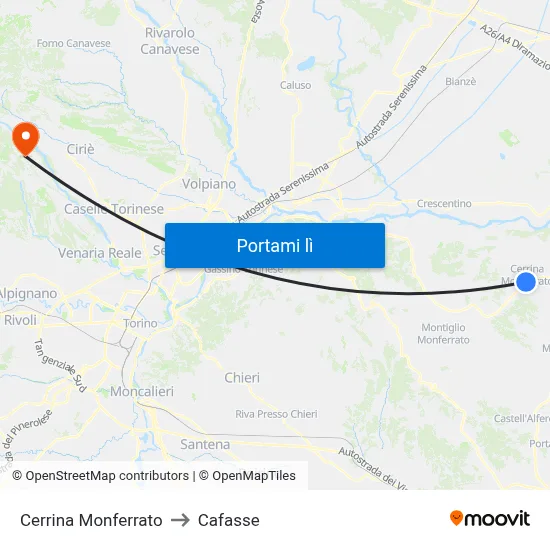 Cerrina Monferrato to Cafasse map