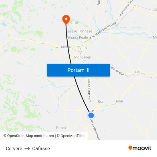 Cervere to Cafasse map