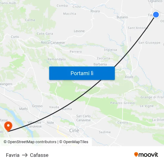 Favria to Cafasse map