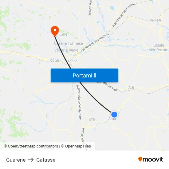 Guarene to Cafasse map