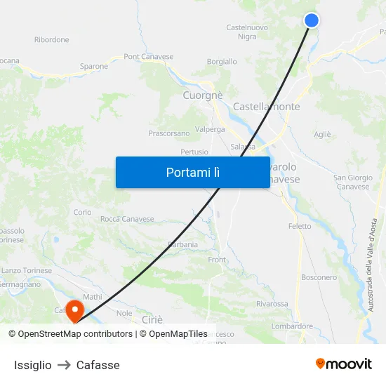 Issiglio to Cafasse map
