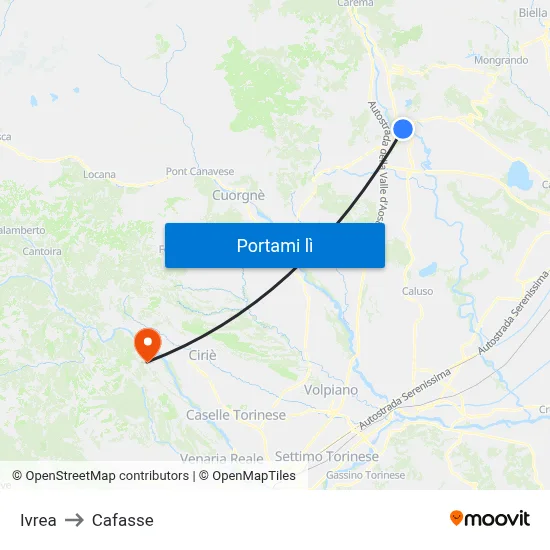 Ivrea to Cafasse map