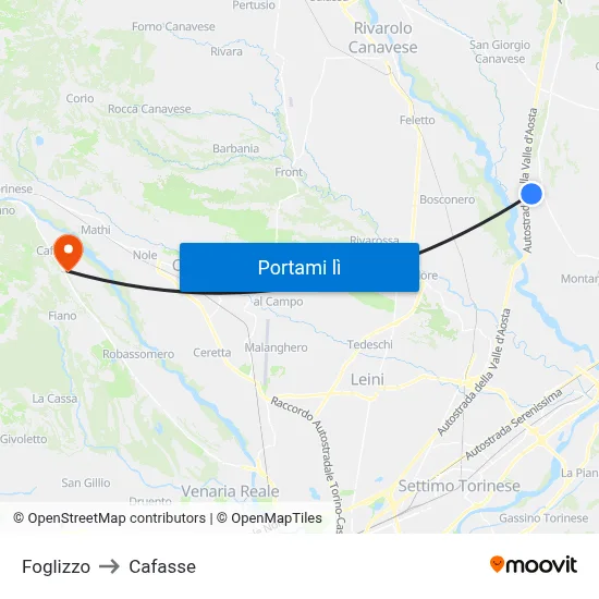 Foglizzo to Cafasse map