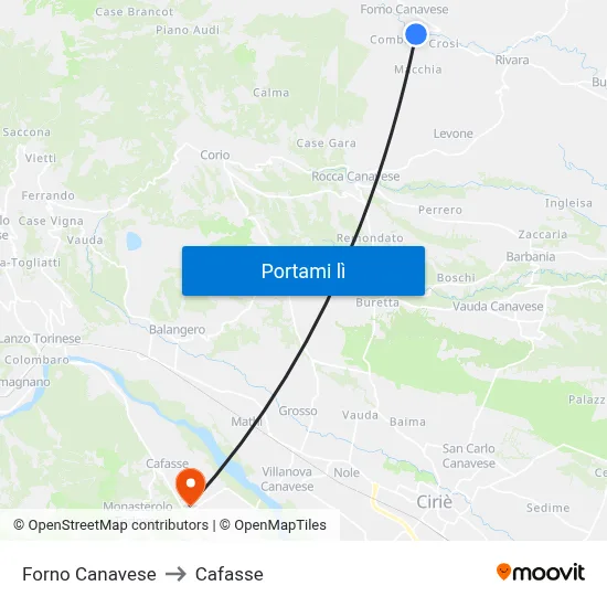Forno Canavese to Cafasse map