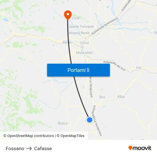 Fossano to Cafasse map