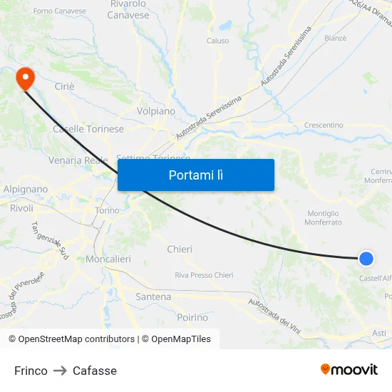 Frinco to Cafasse map
