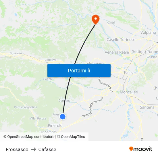 Frossasco to Cafasse map