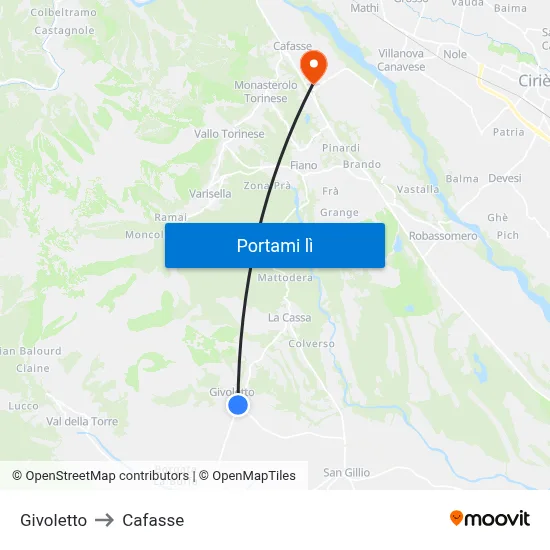 Givoletto to Cafasse map