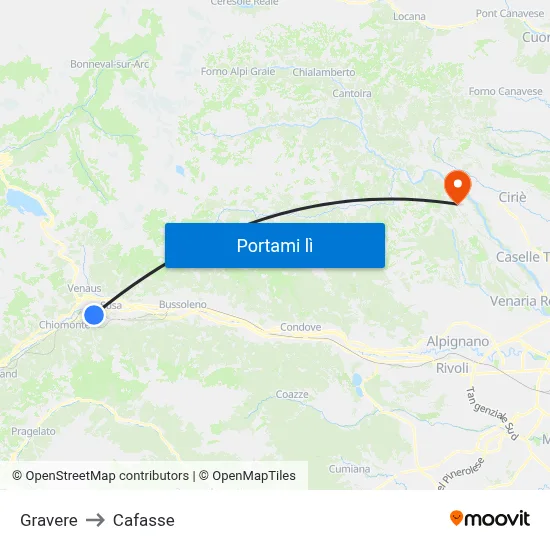 Gravere to Cafasse map