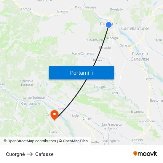 Cuorgnè to Cafasse map