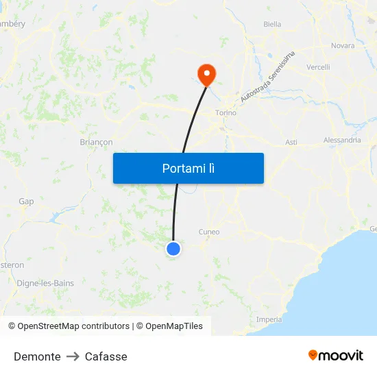 Demonte to Cafasse map