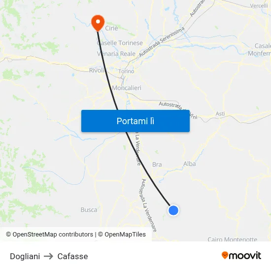 Dogliani to Cafasse map