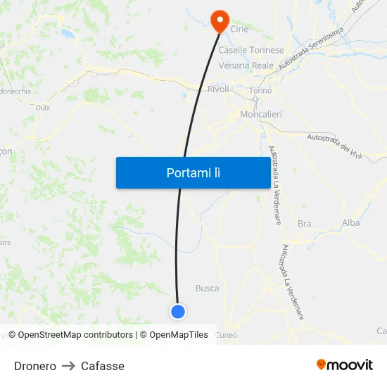 Dronero to Cafasse map