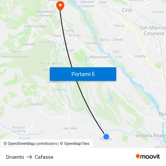 Druento to Cafasse map