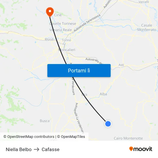 Niella Belbo to Cafasse map