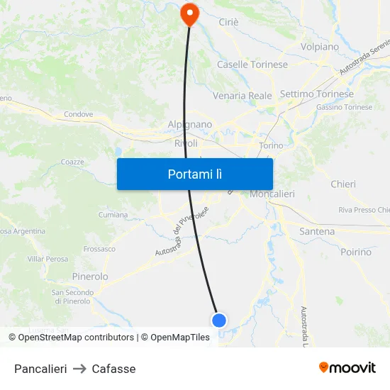 Pancalieri to Cafasse map