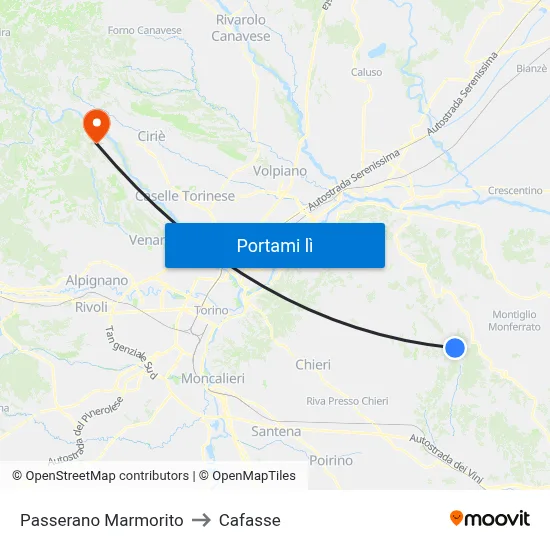 Passerano Marmorito to Cafasse map