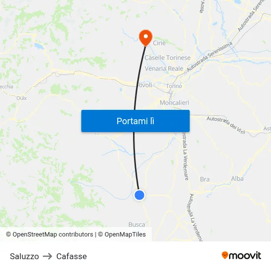 Saluzzo to Cafasse map