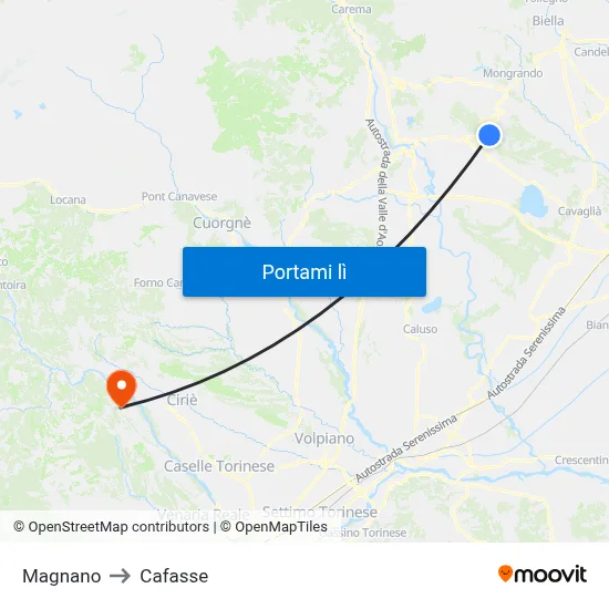 Magnano to Cafasse map