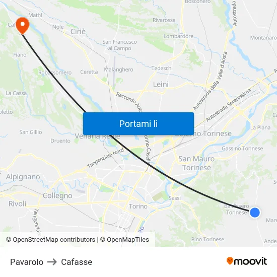Pavarolo to Cafasse map