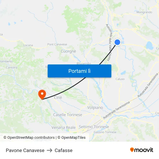 Pavone Canavese to Cafasse map
