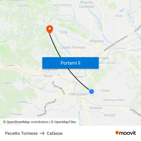Pecetto Torinese to Cafasse map