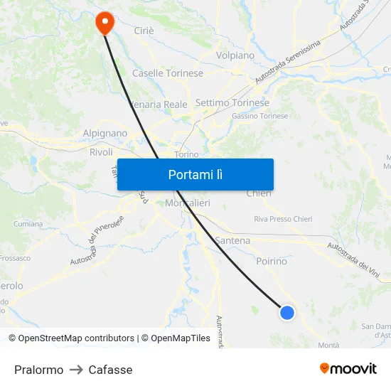 Pralormo to Cafasse map
