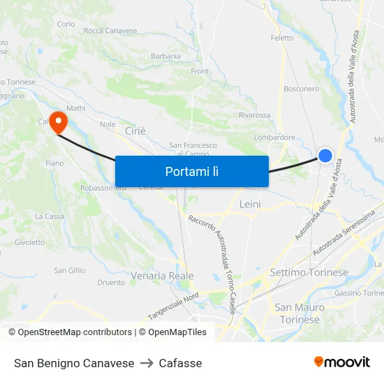 San Benigno Canavese to Cafasse map