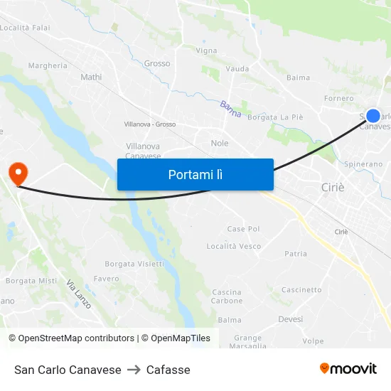 San Carlo Canavese to Cafasse map