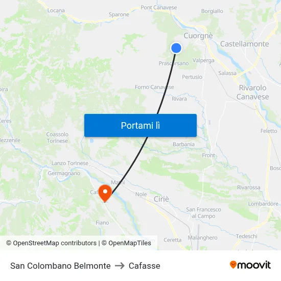 San Colombano Belmonte to Cafasse map