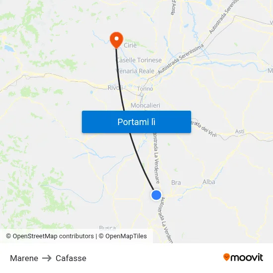 Marene to Cafasse map