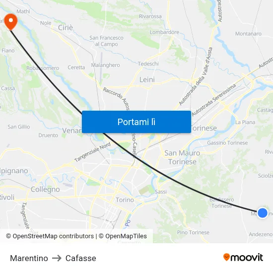 Marentino to Cafasse map