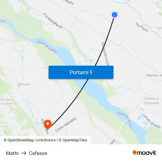 Mathi to Cafasse map