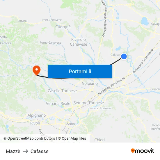 Mazzè to Cafasse map