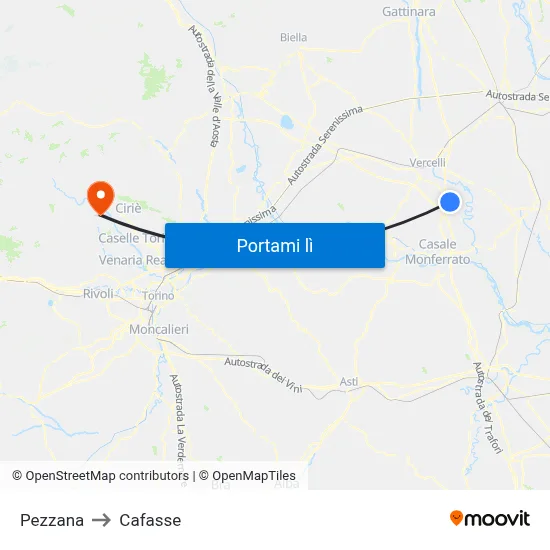 Pezzana to Cafasse map