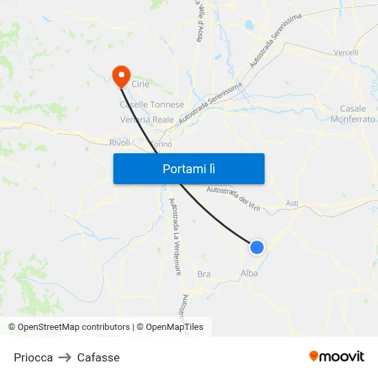 Priocca to Cafasse map