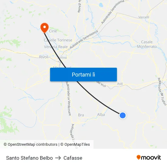 Santo Stefano Belbo to Cafasse map