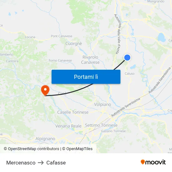 Mercenasco to Cafasse map