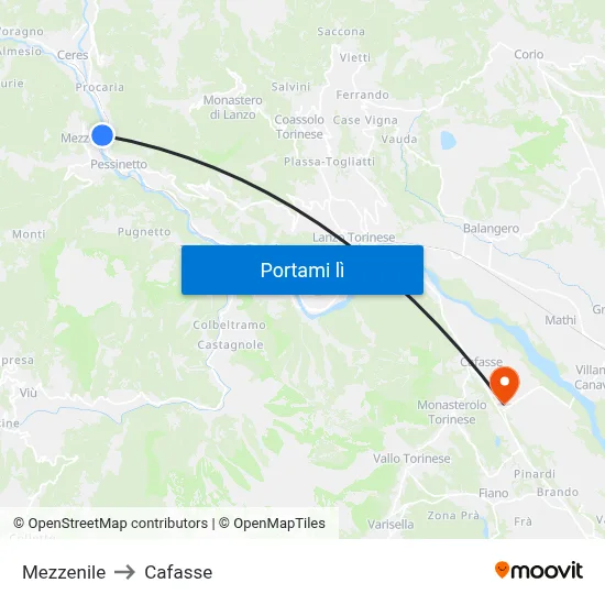Mezzenile to Cafasse map