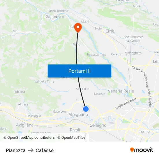 Pianezza to Cafasse map