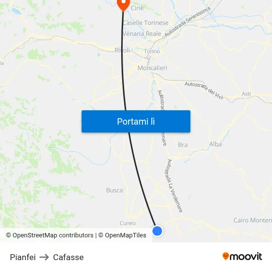 Pianfei to Cafasse map