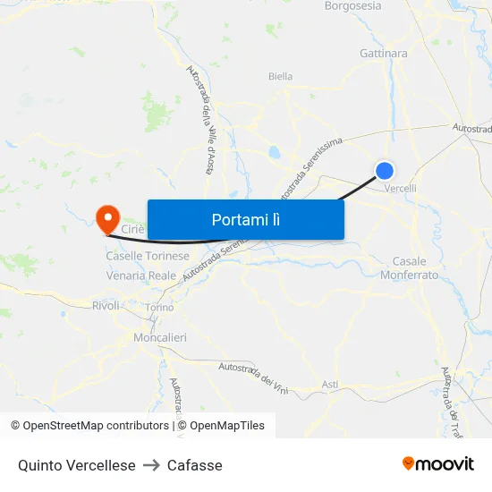 Quinto Vercellese to Cafasse map