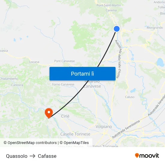 Quassolo to Cafasse map