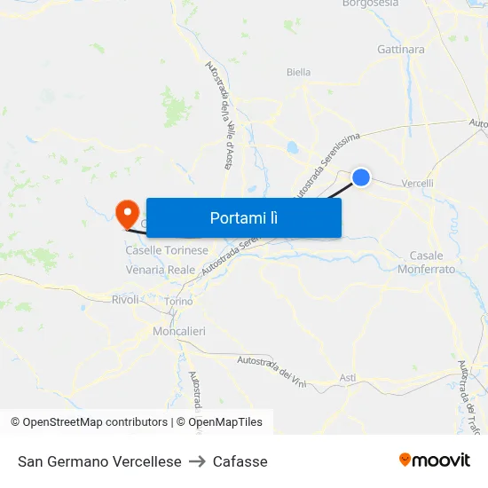 San Germano Vercellese to Cafasse map