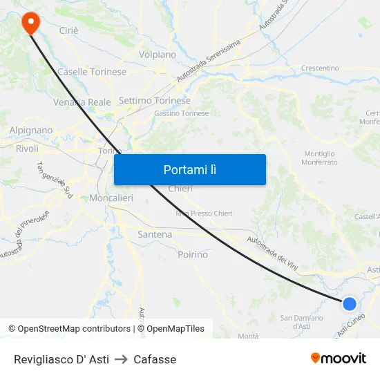 Revigliasco D' Asti to Cafasse map